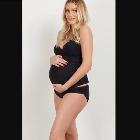 Pinkblush Black Solid Wrap Front Maternity Tankini Top L - Picture 2 of 7